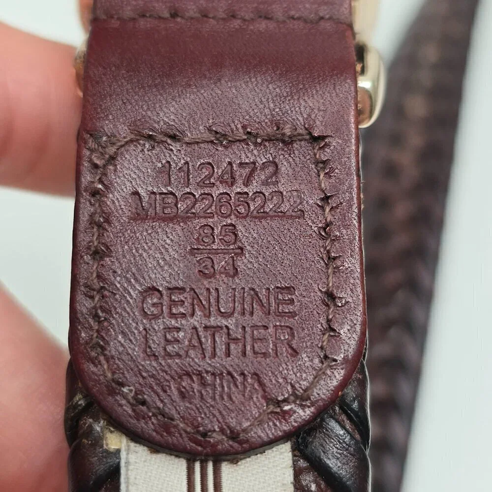 Fossil Vintage Brown Braided Leather Belt Gold Buckle